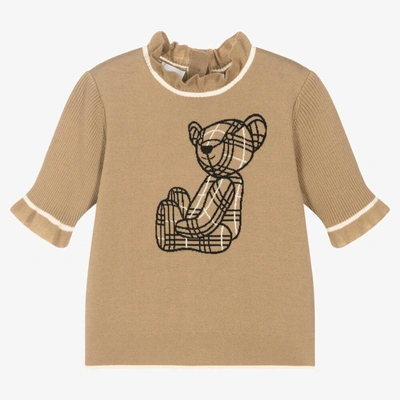 Shop Burberry Teen Girls Beige Knit T-shirt