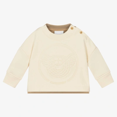 Shop Burberry Ivory Cotton Baby Sweatshirt