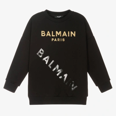 Shop Balmain Black Cotton Logo Sweatshirt