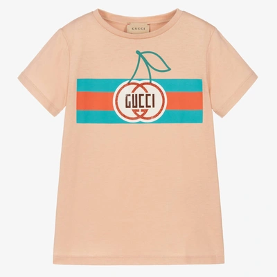 Shop Gucci Girls Pink Logo T-shirt