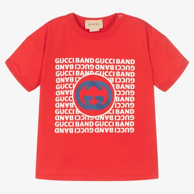 Shop Gucci Boys Red Cotton Logo T-shirt