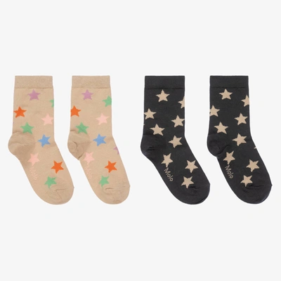 Shop Molo Girls Black & Beige Socks (2 Pack)