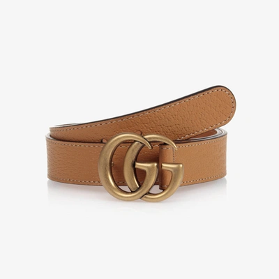 Shop Gucci Brown Leather Gg Belt In Beige