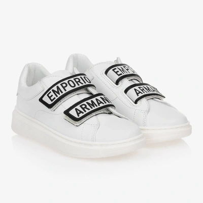 Emporio Armani Kids Boys White Leather Logo Trainers ModeSens
