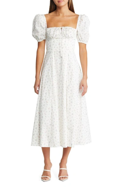 Shop House Of Cb Tallulah Puff Sleeve Midi Dress In White Floral