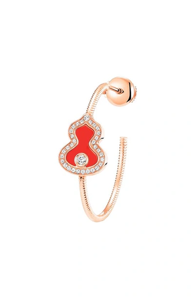 Shop Qeelin Wulu Red Agate & Diamond Hoop Earrings In Rose Gold