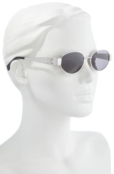 Shop Celine Triomphe 54mm Oval Sunglasses In Shiny Palladium / Smoke
