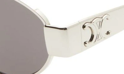 Shop Celine Triomphe 54mm Oval Sunglasses In Shiny Palladium / Smoke