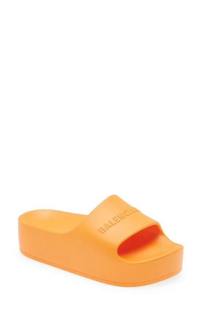 Shop Balenciaga Logo Platform Slide Sandal In Orange