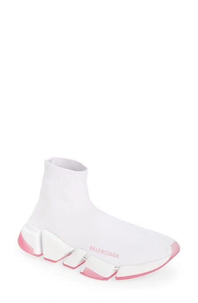 Balenciaga Speed 2.0 Transparent Sole Sock Sneaker In White/ White/ Pink