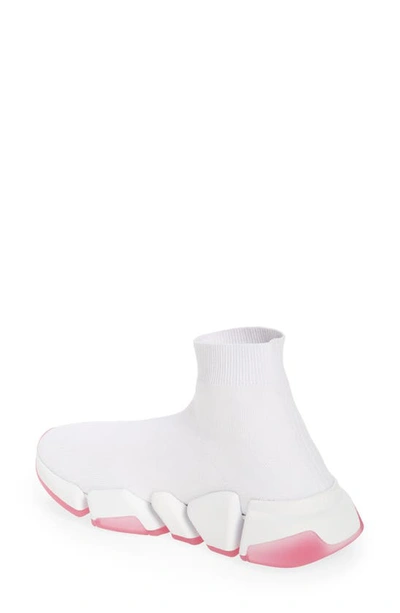 Balenciaga Speed 2.0 Transparent Sole Sock Sneaker In White/ White/ Pink
