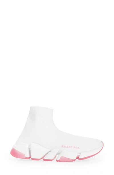 Shop Balenciaga Speed 2.0 Transparent Sole Sock Sneaker In White/ White/ Pink
