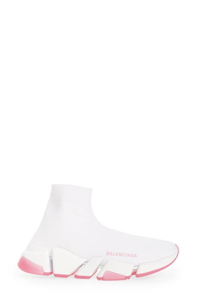 Balenciaga Speed 2.0 Transparent Sole Sock Sneaker In White/ White/ Pink