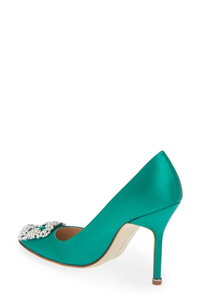 Shop Manolo Blahnik Hangisi Crystal Buckle Pump In Green