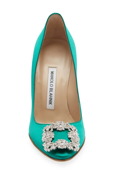 Shop Manolo Blahnik Hangisi Crystal Buckle Pump In Green