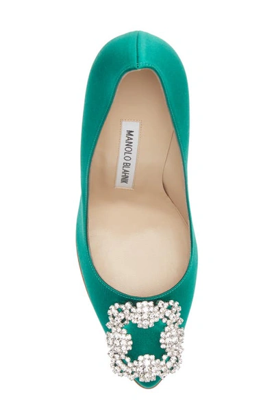 Shop Manolo Blahnik Hangisi Crystal Buckle Pump In Green