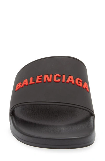 Shop Balenciaga Logo Slide Sandal In Black/ Red
