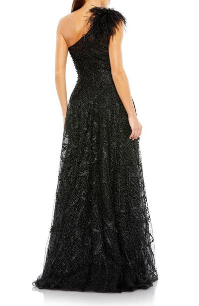 Shop Mac Duggal Beaded One-shoulder A-line Gown In Black