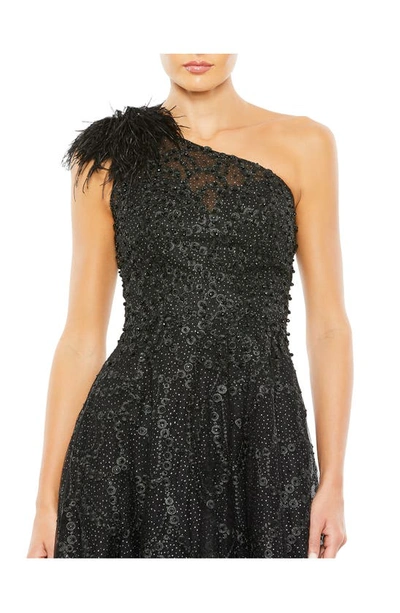 Shop Mac Duggal Beaded One-shoulder A-line Gown In Black