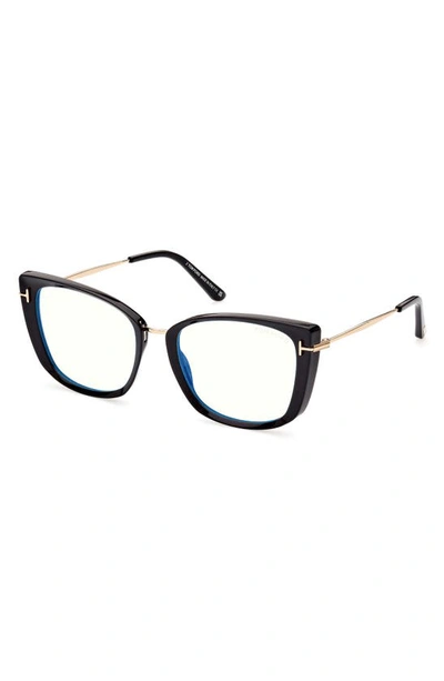 Shop Tom Ford 53mm Cat Eye Blue Light Blocking Glasses In Shiny Black