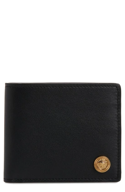 Shop Versace First Line Biggie Medusa Coin Bifold Wallet In Black/ Versace Gold