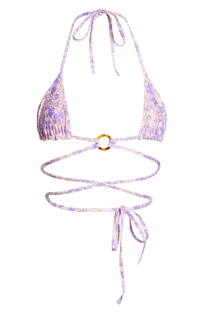 House Of Cb Naxos Floral Print Strappy Triangle Bikini Top In Ivory