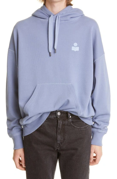 Shop Isabel Marant Malek Oversize Cotton Blend Logo Hoodie In Greyish Blue