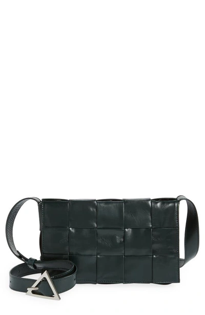 Shop Bottega Veneta Cassette Intrecciato Leather Crossbody Bag In Inkwell/ Silver