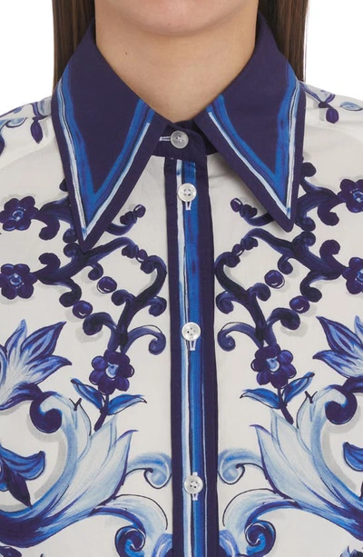 Shop Dolce & Gabbana Majolica Cotton Poplin Button-up Shirt In Ha3tn Tris Maioliche F.bco