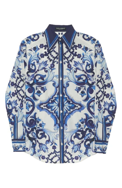 Shop Dolce & Gabbana Majolica Cotton Poplin Button-up Shirt In Ha3tn Tris Maioliche F.bco