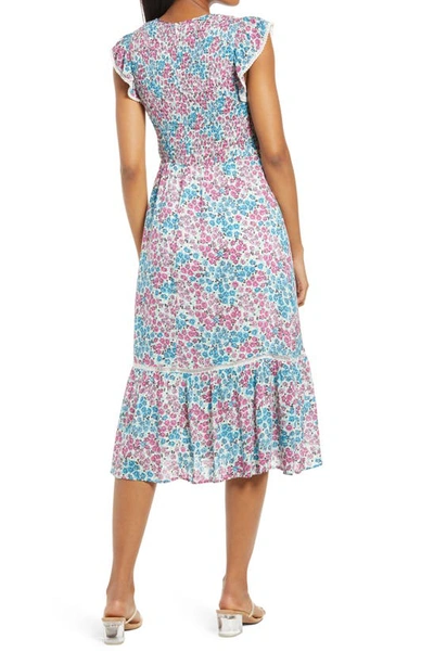 Lost + Wander Blossom & Bloom Floral Smocked Dress In Blue Pink Floral