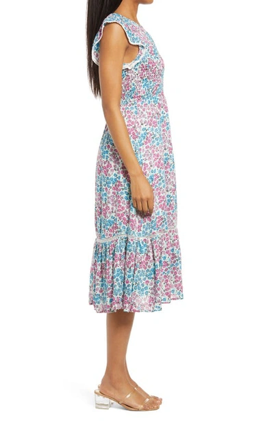 Lost + Wander Blossom & Bloom Floral Smocked Dress In Blue Pink Floral