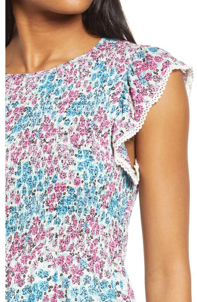 Lost + Wander Blossom & Bloom Floral Smocked Dress In Blue Pink Floral
