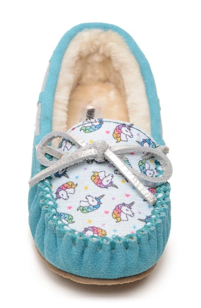 Shop Minnetonka Kids' Cassie Slipper In Unicorn Turquoise