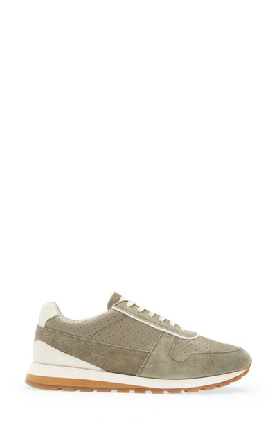 Shop Brunello Cucinelli Perforated Leather Sneaker In Green