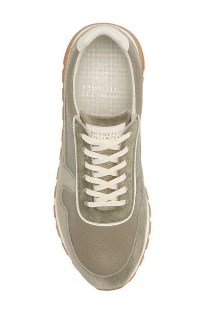 Shop Brunello Cucinelli Perforated Leather Sneaker In Green