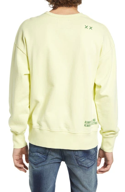 Cult Of Individuality Novelty Crew Neck Fleece Sweatshirt In Lemon