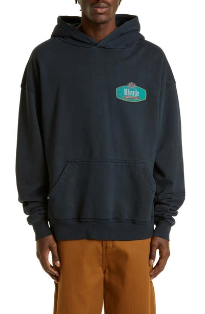 Shop Rhude Racing Crest Graphic Hoodie In Vtg Black 0611