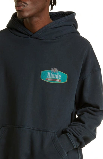 Shop Rhude Racing Crest Graphic Hoodie In Vtg Black 0611