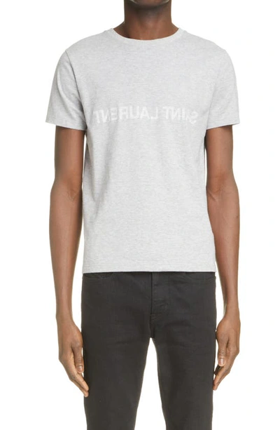 Shop Saint Laurent Reverse Logo Graphic Tee In Gris Chine/ Naturel