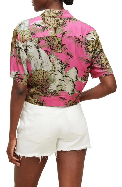 Shop Allsaints Leni Tai Nui Tie Hem Short Sleeve Shirt In Hot Pink