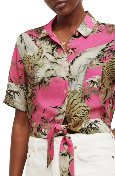Shop Allsaints Leni Tai Nui Tie Hem Short Sleeve Shirt In Hot Pink