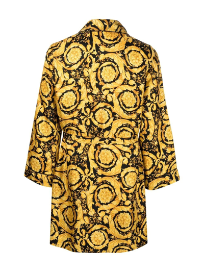 Versace Baroque Print Silk Robe In Black
