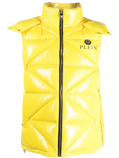 Shop Philipp Plein Quilted Padded Gilet Jacket In Yellow