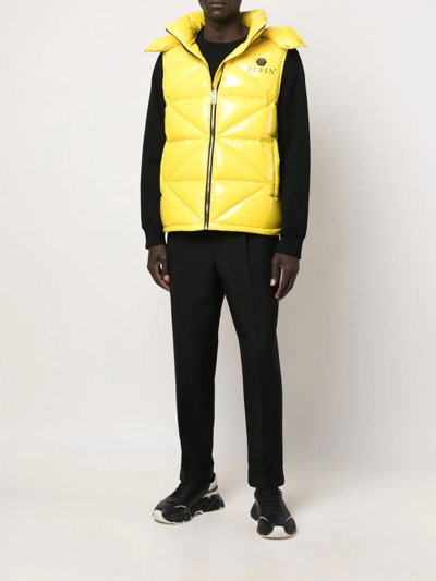 Shop Philipp Plein Quilted Padded Gilet Jacket In Yellow