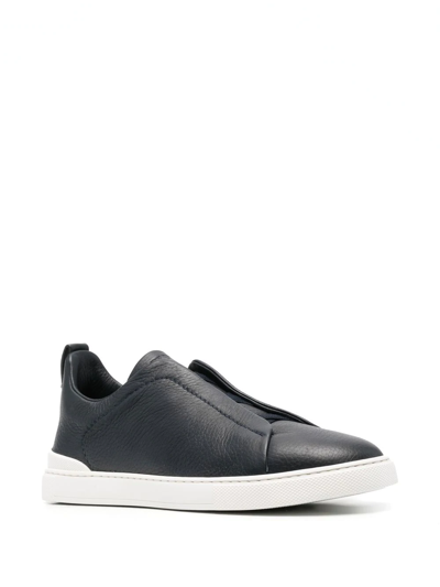 Shop Zegna Triple-stitch Low-top Sneakers In Blue