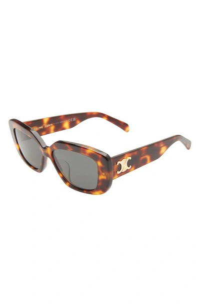 Shop Celine Triomphe 55mm Rectangular Sunglasses In Blonde Havana / Smoke