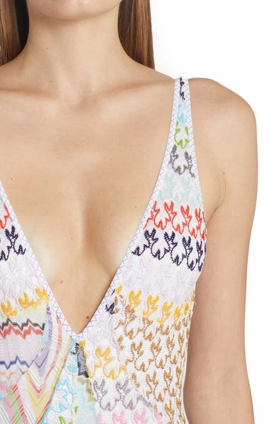 Shop Missoni Patchwork Panel Plunge Neck One-piece Swimsuit
