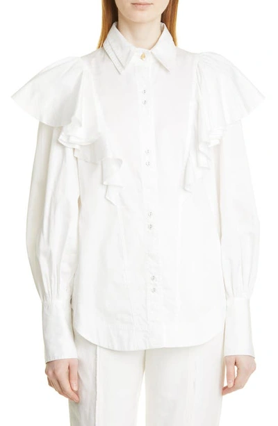 Shop Aje Kindred Ruffle Long Sleeve Cotton Blouse In Ivory