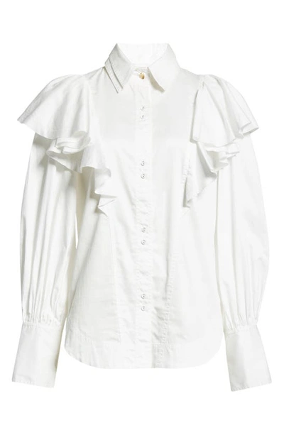 Shop Aje Kindred Ruffle Long Sleeve Cotton Blouse In Ivory